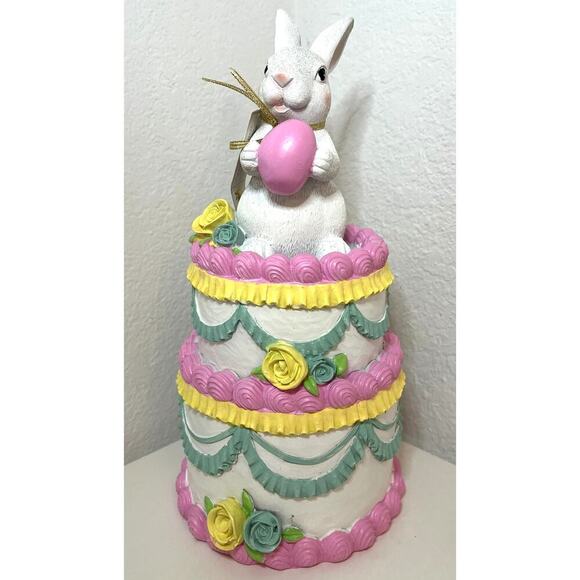 Bella Lux 2 Tiered PASTEL EASTER CAKE with Bunny, Decorated with Cute FLOWERS - Picture 1 of 5